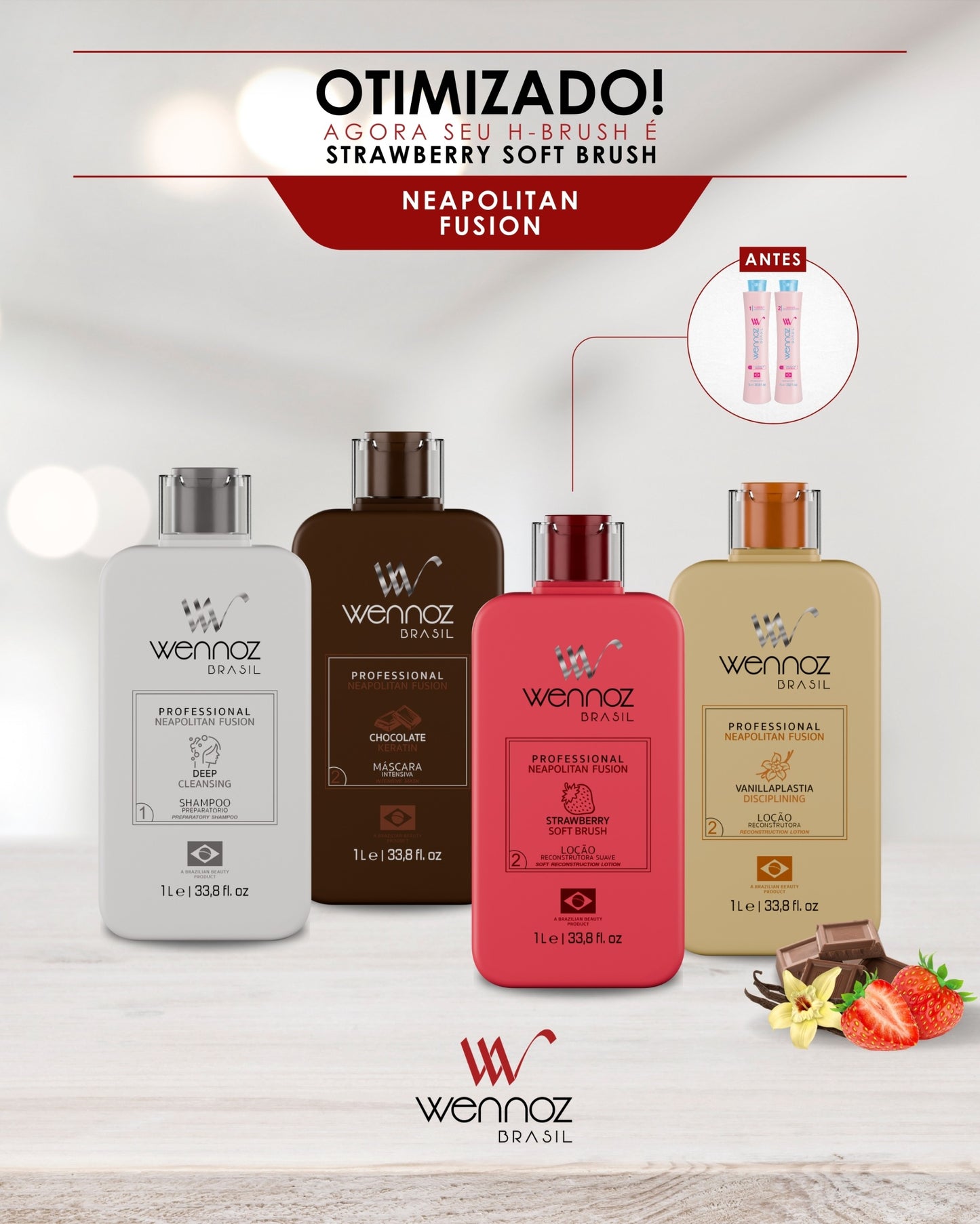 Wennoz Napolitan Fusion Strawberry B.Tox Anti-Frizz 1L – Tratamento Regenerador e Alinhador