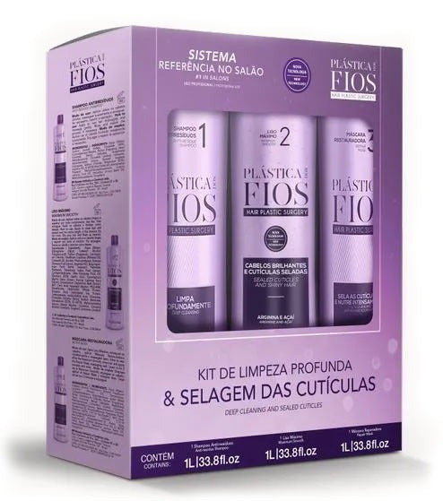 Plástica dos Fios Brazilian Hair Treatment Kit 3 Steps 3x1L – Professional Straight Effect, Anti-Frizz & Deep Restoration