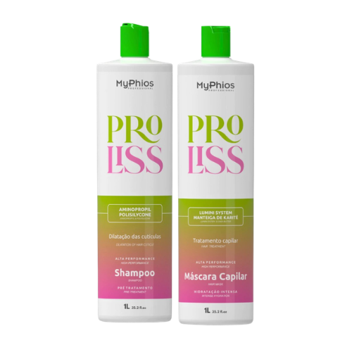 MyPhios Brazilian Keratin Hair Straightening Kit ProLiss 2x1L – Professional Organic Smoothing Treatment Anti Frizz Shine & Volume Control