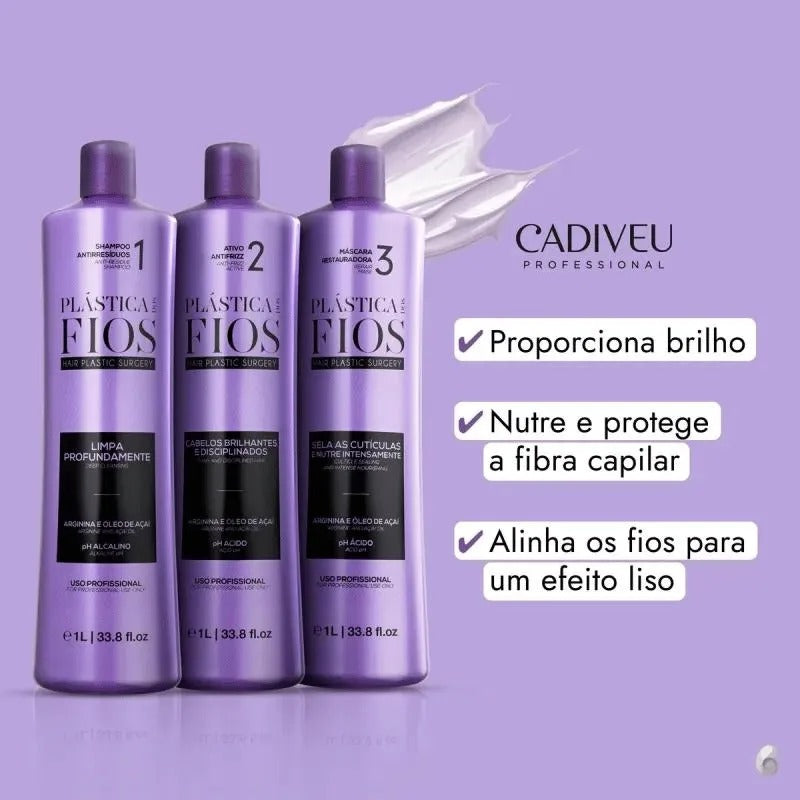 Plástica dos Fios Brazilian Hair Treatment Kit 3 Steps 3x1L – Professional Straight Effect, Anti-Frizz & Deep Restoration