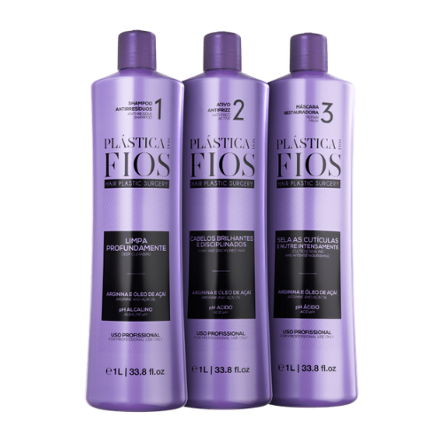 Plástica dos Fios Brazilian Hair Treatment Kit 3 Steps 3x1L – Professional Straight Effect, Anti-Frizz & Deep Restoration