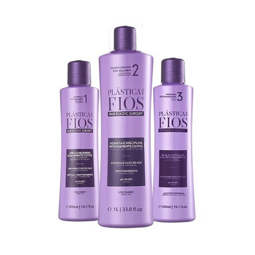 Plástica dos Fios Brazilian Hair Treatment Trio Kit – Anti-Residue Shampoo, Maximum Straight Effect & Restorative Mask