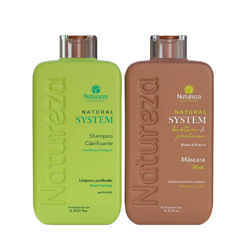 Natureza Cosméticos Brazilian Keratin Biotin Hair Straightening Kit 2x1L – Organic Blowout Treatment Anti Frizz Volume Control Professional