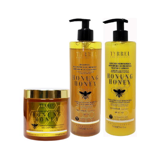 Tyrrel Honung Honey Complete Kit – Shampoo + Hydrolipidic Mask + Collagen Replenishing Mask – Intensive Reconstruction, Nutrition and Revitalization